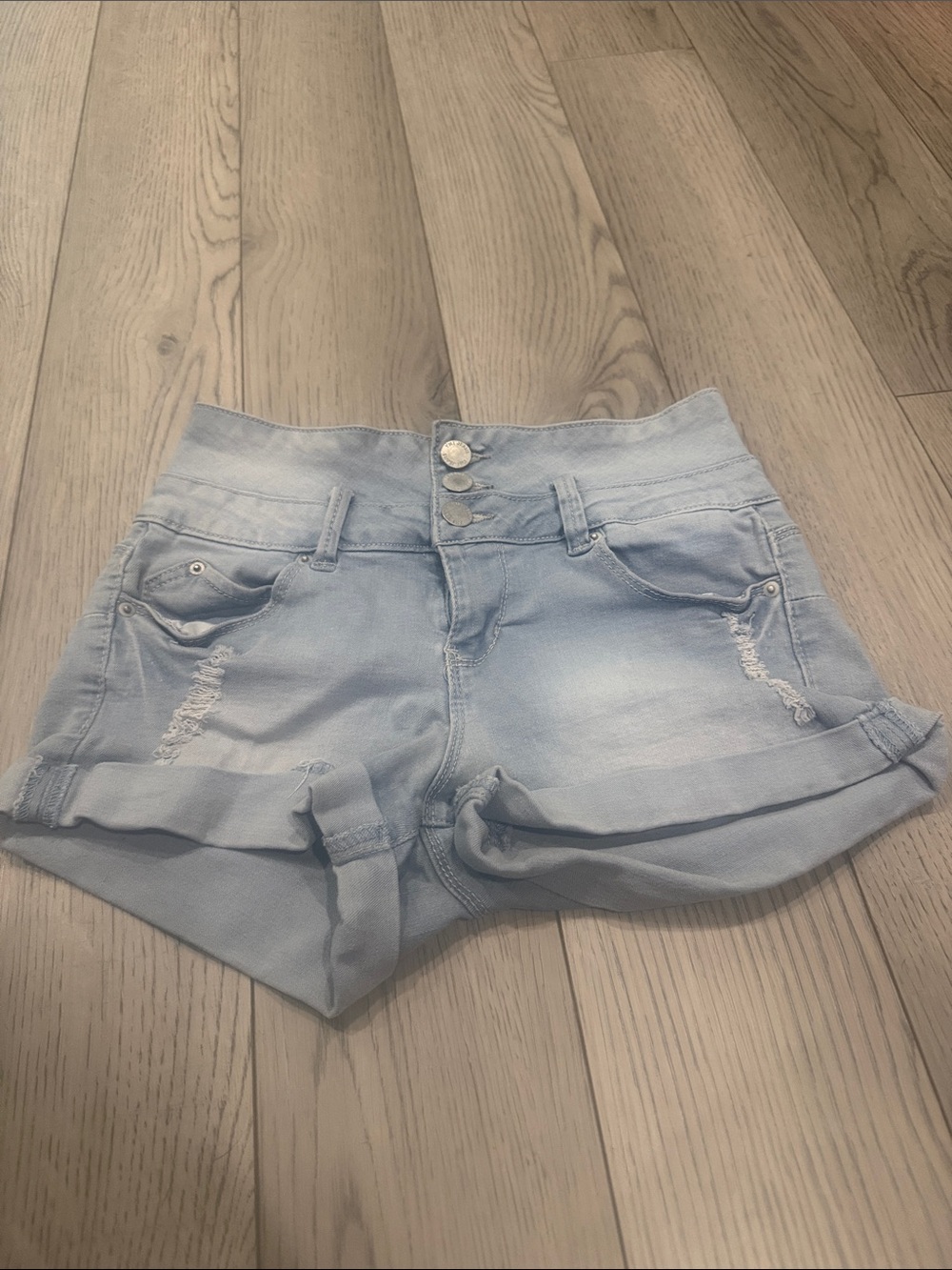 Light Wash High-Rise Denim Shorts with Triple Button